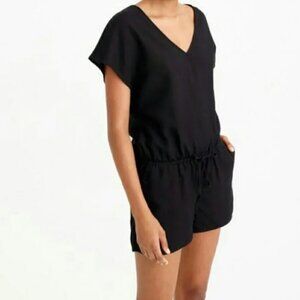 J. Crew 100% Linen Black Romper Jumpsuit Low V Neck Size Small
